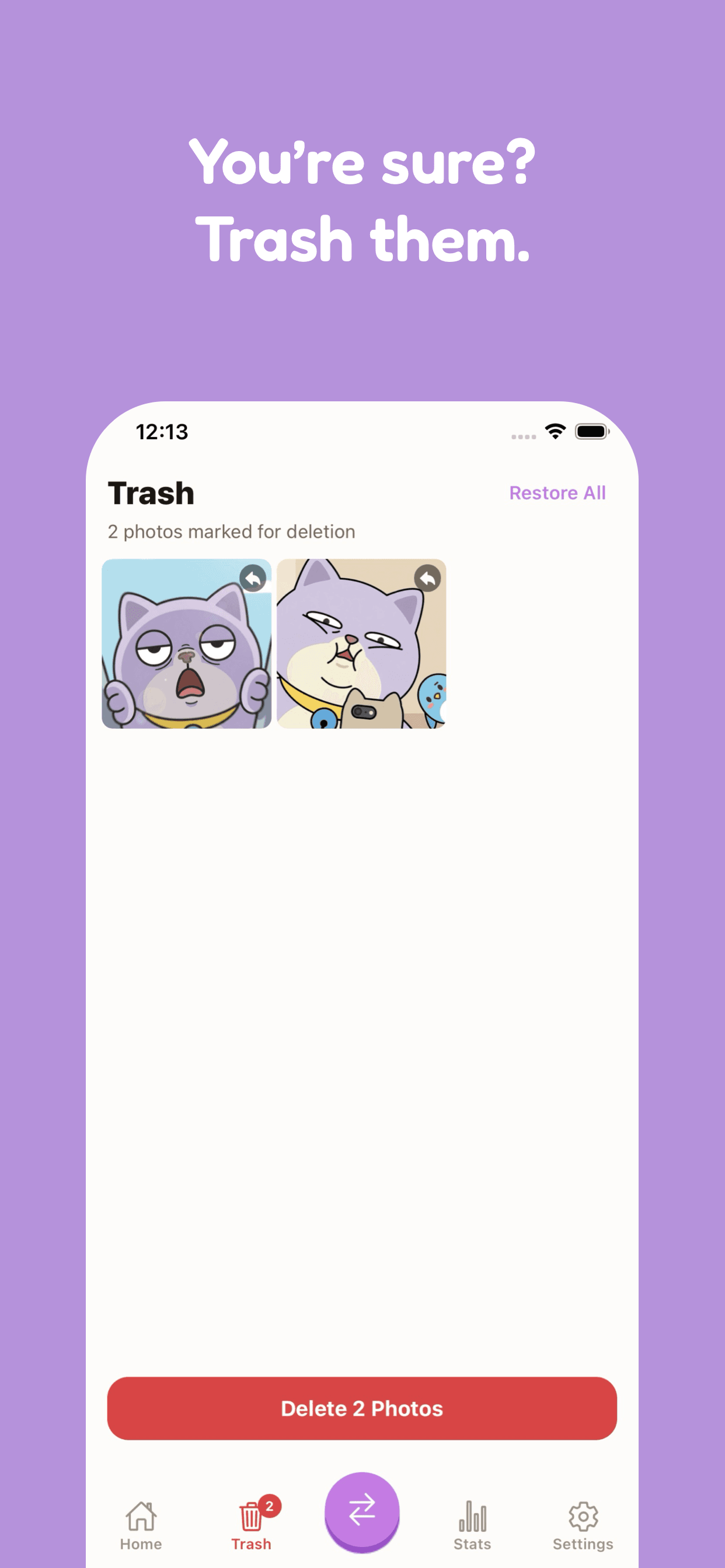 Pikondo review screen where marked photos can be checked before deletion